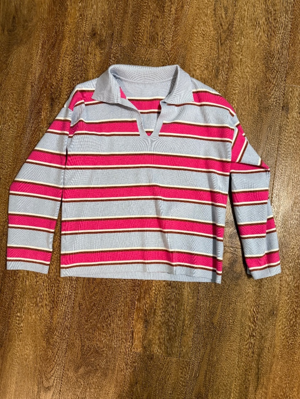 Women Long Sleeve V Neck Striped Knit Drop Shoulder Pullover